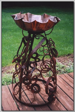 Birdbath, copper top - 55" H Birdbath, copper top - 55" H